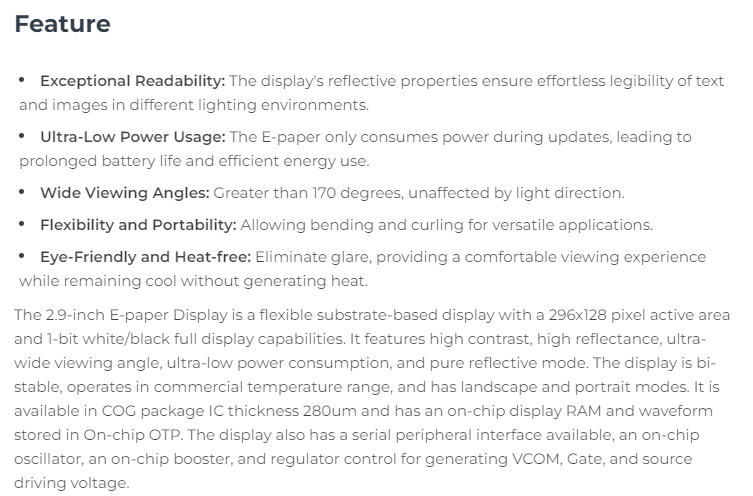 Display Epaper 2.9 - 104990852 Layar E-Ink E-Paper Monokrom Fleksibel